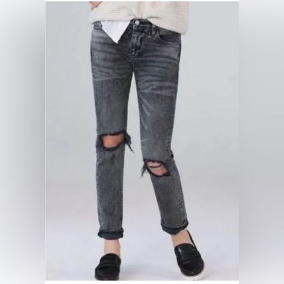 PILCRO SLIM BOYFRIEND JEANS in Acid Washed Black SIZE 26 Distressed - Picture 1 of 3